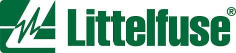 The littlefuse logo is green and white and has a lightning bolt on it.
