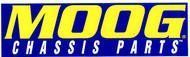 A blue and yellow logo for moog chassis parts