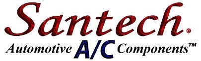 The logo for santech automotive a / c components is red and blue.