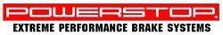A red and white logo for powerstop extreme performance brake systems