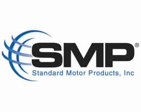 The logo for standard motor products inc. is a black and blue logo.