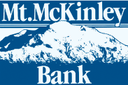 A blue and white logo for mt. mckinley bank