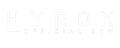 Faint white HYROX OFFICIAL GYM logo on a white background