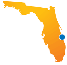 Map of Florida with Martin, St. Lucie and Indian River County Dot