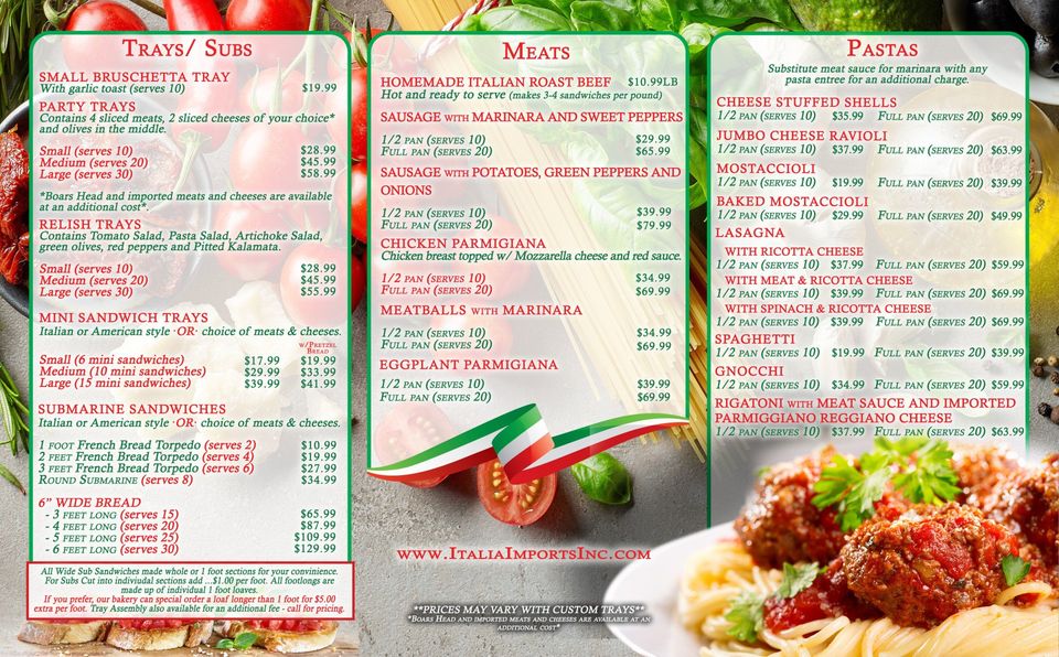 Italian Menu Orland Park, IL Italia Imports