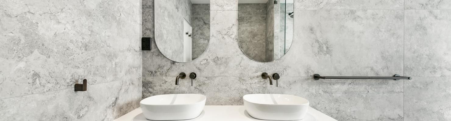 A Bathroom with Two Sinks and A Mirror | Mid-North Coast, NSW | BDM Constructions