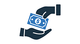 Hands exchanging a blue dollar bill.