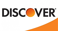Discover logo with black text and orange circle.