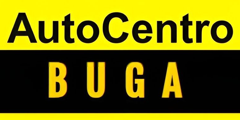 Un logo amarillo y negro para auto centro buga
