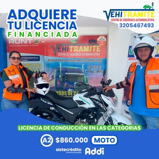 Anuncio: Personas con motocicleta ofrecen licencias de conducir financiadas. Precio: $860,000.