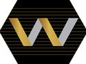 The letter w is in a hexagon on a black background.