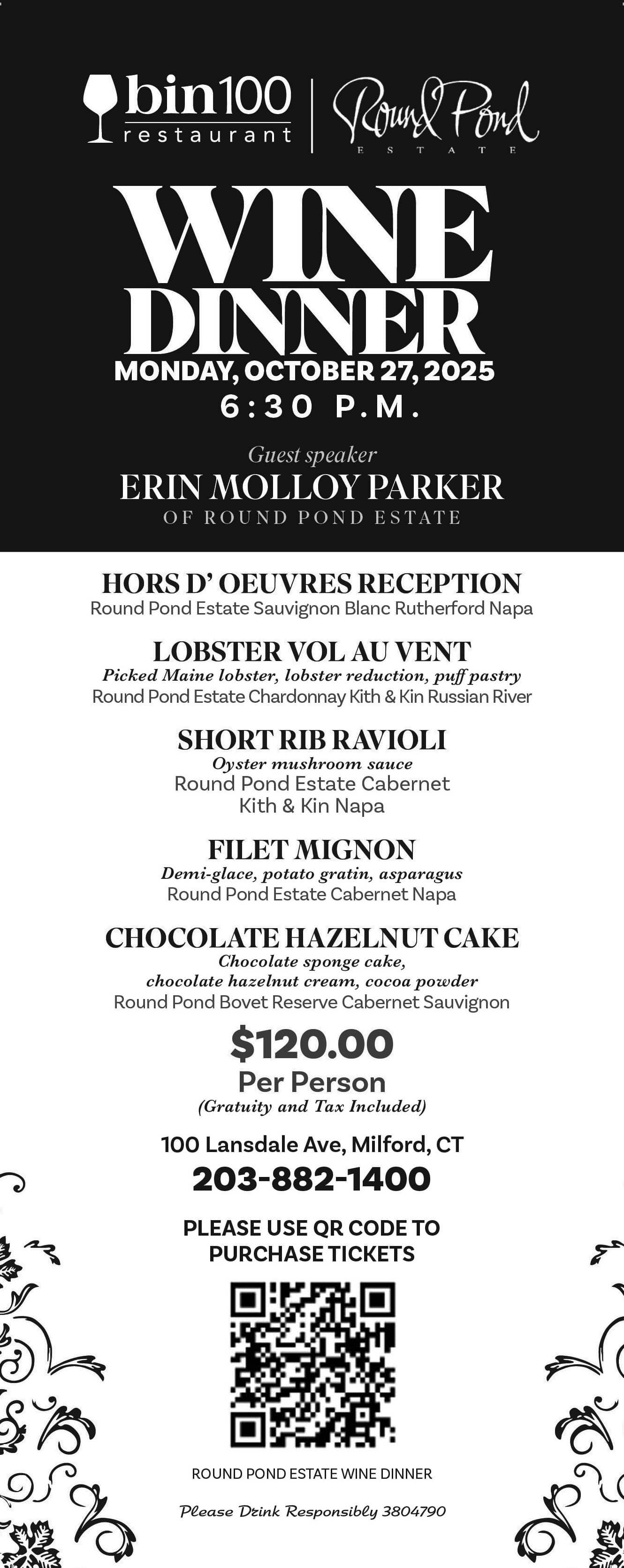 Round Pond Estate wine dinner 2025