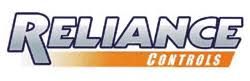 Logo for Reliance Controls, white text with blue gradient on top of an orange bar.