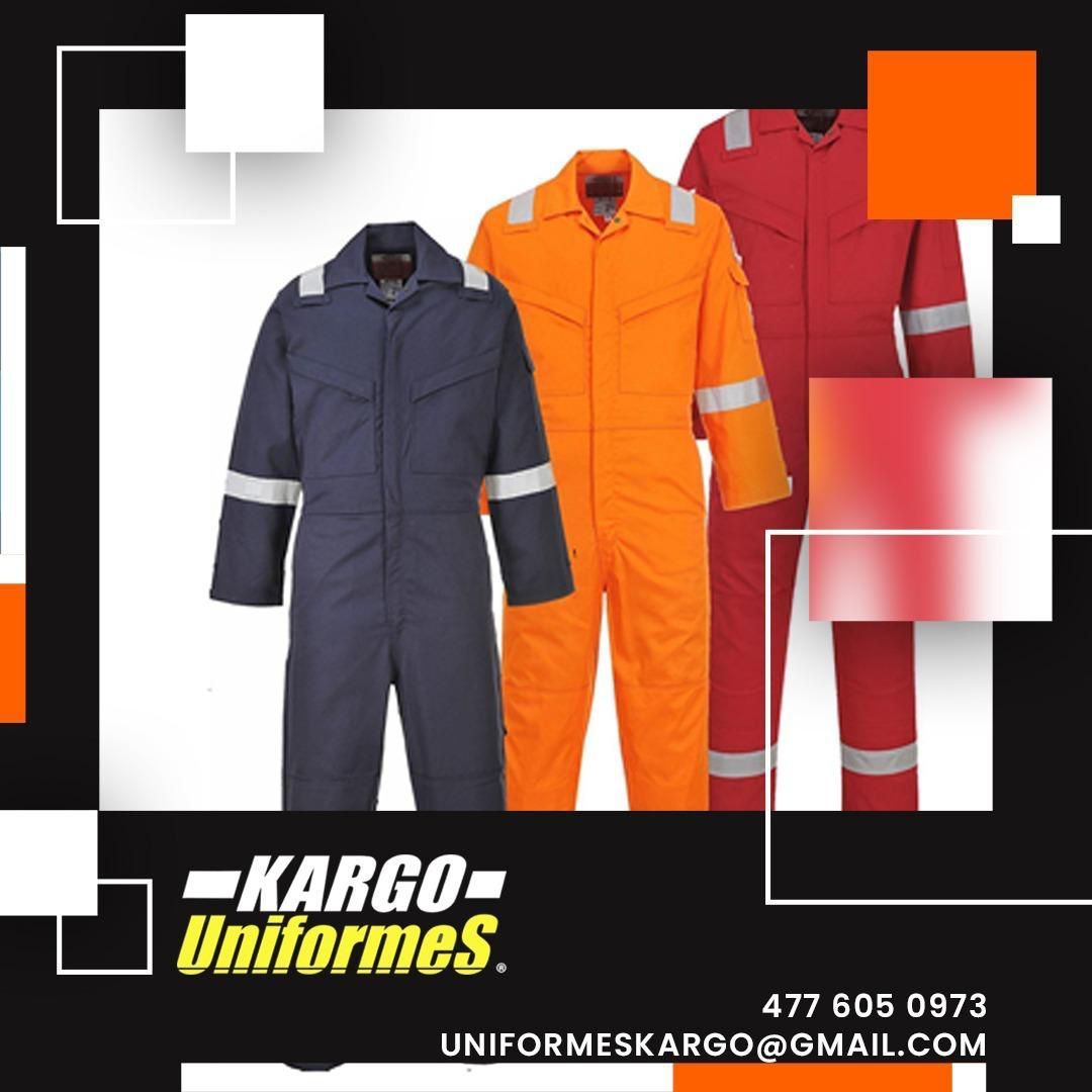 Un anuncio de una empresa llamada kargo uniformes.