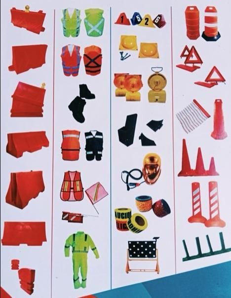 Un montón de diferentes tipos de equipos de seguridad sobre un fondo blanco.