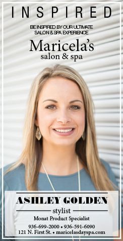 A woman is smiling on a business card for maricela 's salon and spa.