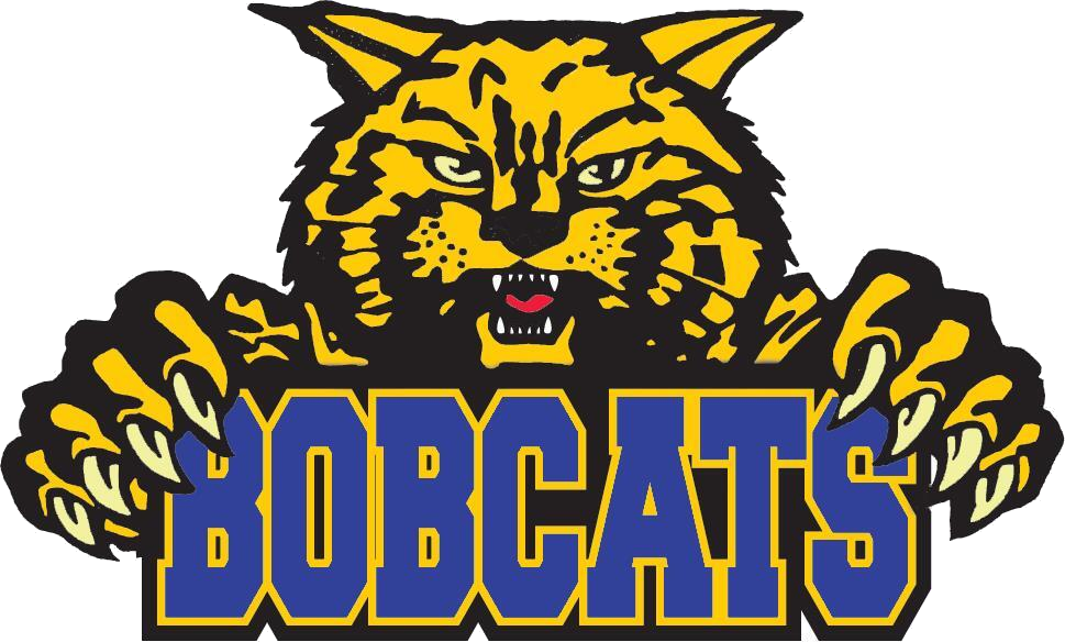 A logo for bobcats with a yellow bobcat on it