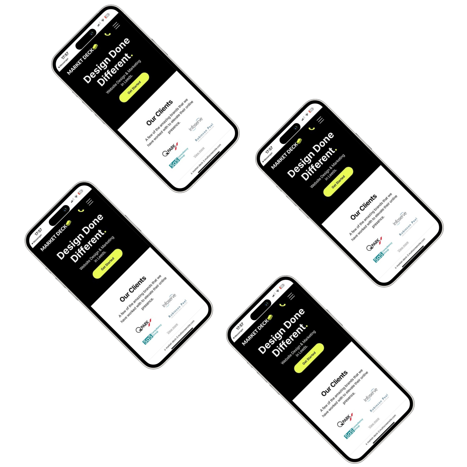 Multiple phones showing websites