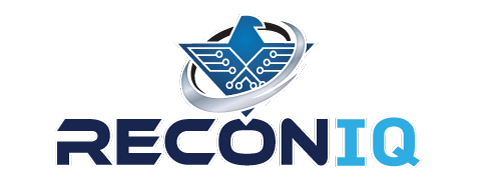 a logo for a product called recon IQ with a bird circuitry lines