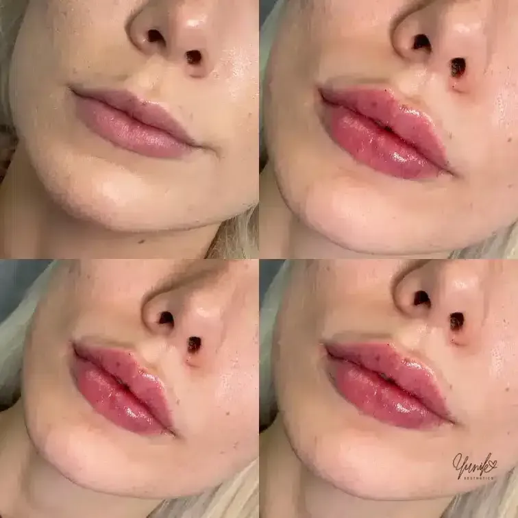 A Collage of Four Photos of A Woman 's Lips.