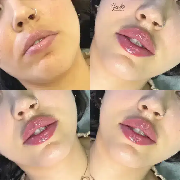 A Close up Of a Woman 's Lips with A Nose Ring