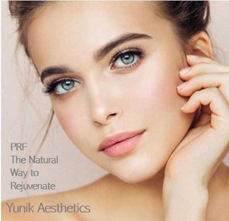 A woman with fair skin and blue eyes, the focal point. PRF facial rejuvenation.