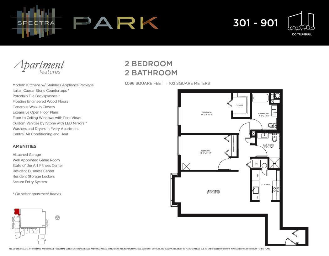 A floor plan of a 2 bedroom apartment with a bathroom.