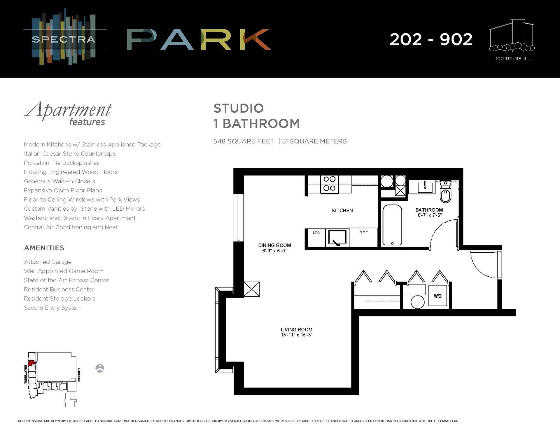 A floor plan of a studio apartment with a bathroom.