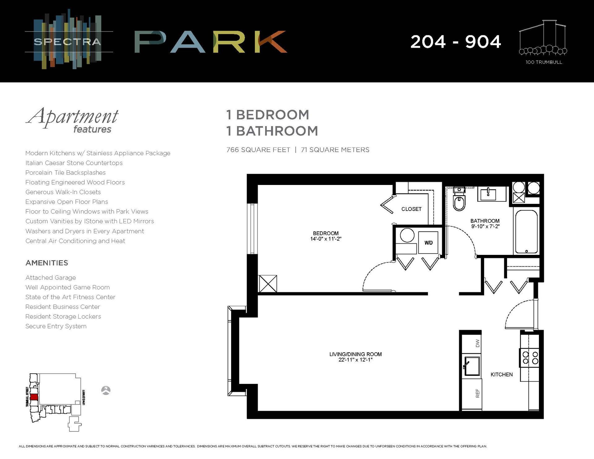 A floor plan of an apartment with a bedroom and bathroom.