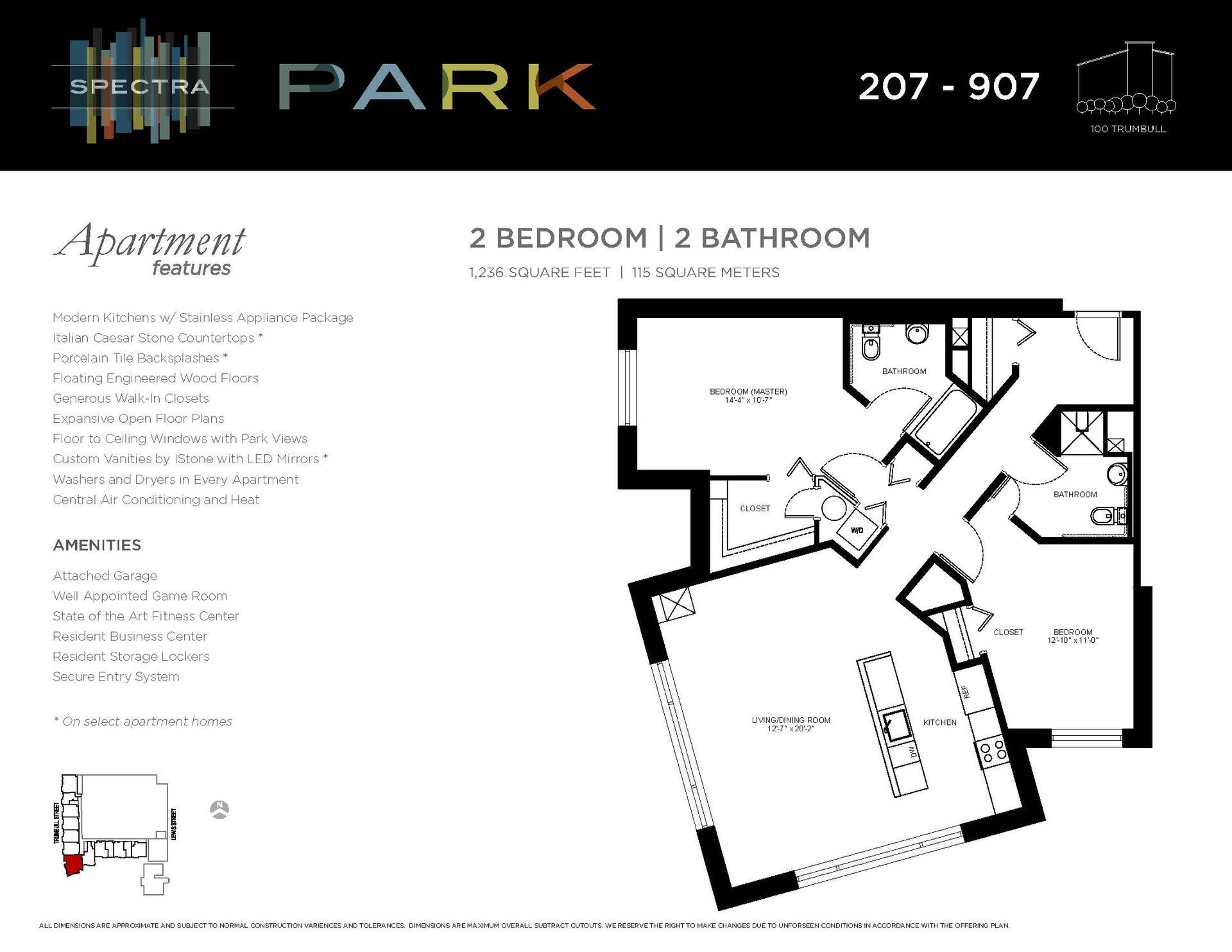 A floor plan of a 2 bedroom apartment with a bathroom.