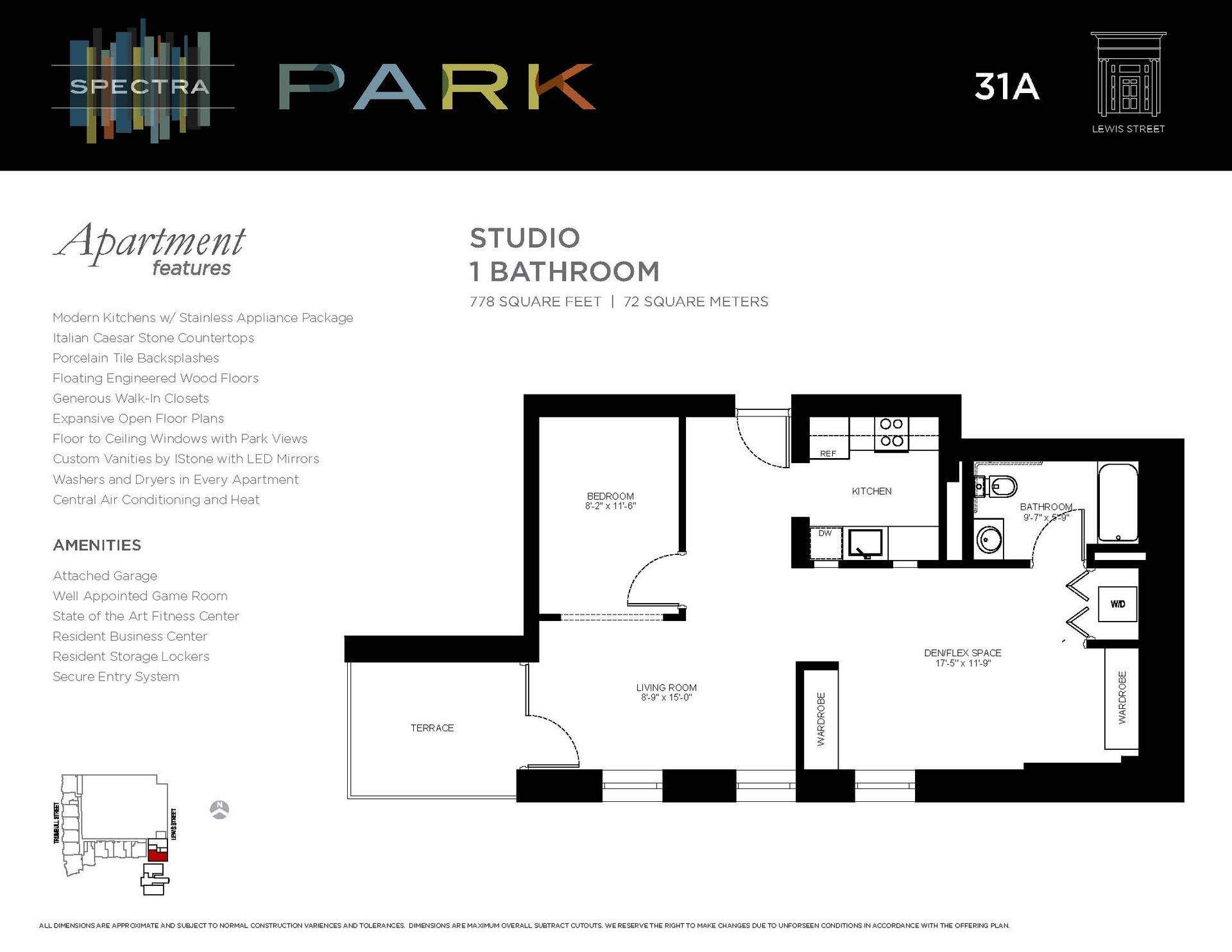 Floor plan for a studio apartment with a bathroom. Contains a main living area, kitchen area, and a bathroom with toilet and sink.