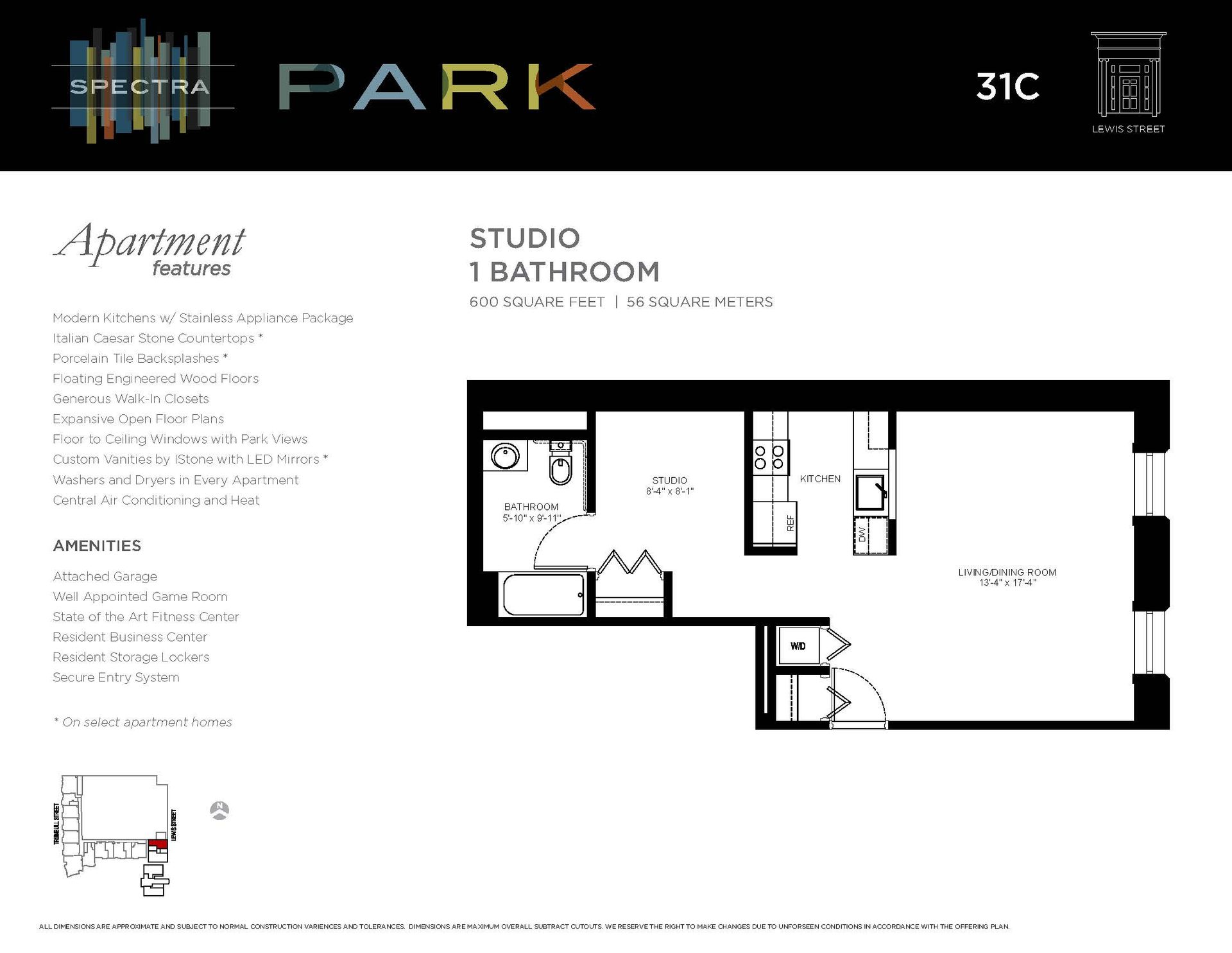 A black and white floor plan of a studio apartment with a bathroom.