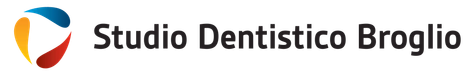 Logo dello Studio Dentistico Broglio con icona astratta blu, arancione e rossa e testo nero.