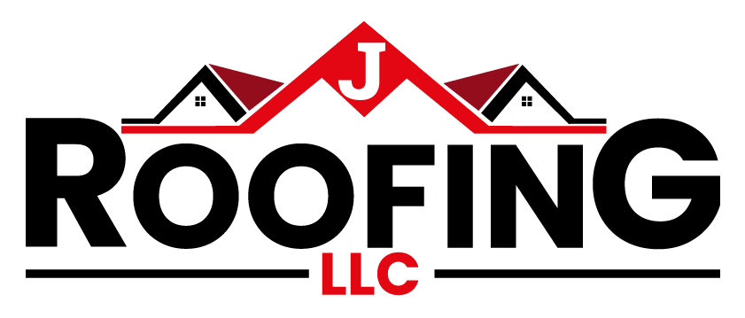 a logo for a roofing company with a red roof .