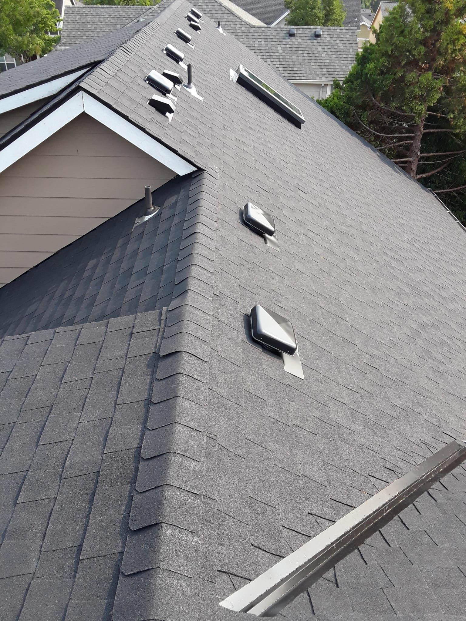 a roof with a lot of skylights on it