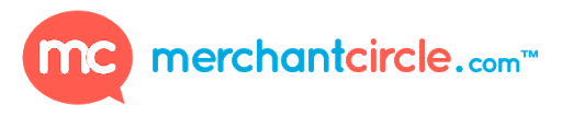 the logo for mc merchantcircle.com is red and blue