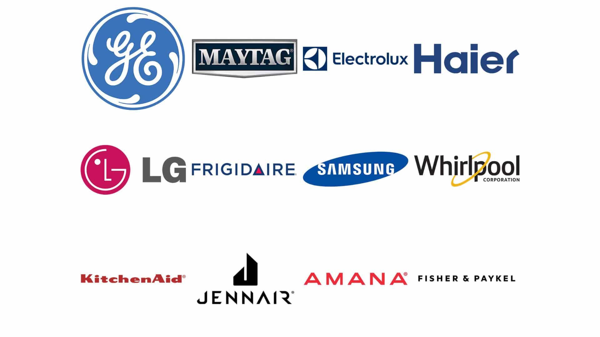 A collage of logos for appliances including lg frigidaire samsung and whirlpool