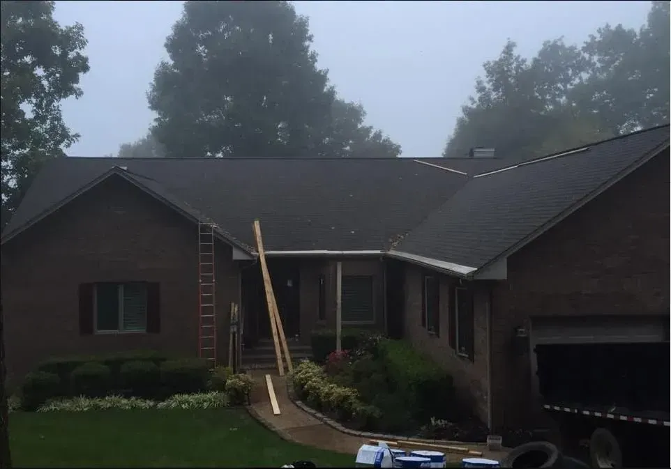 A house with a ladder on the front of it
