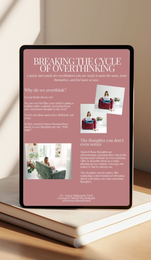 A tablet displays a pink document: 