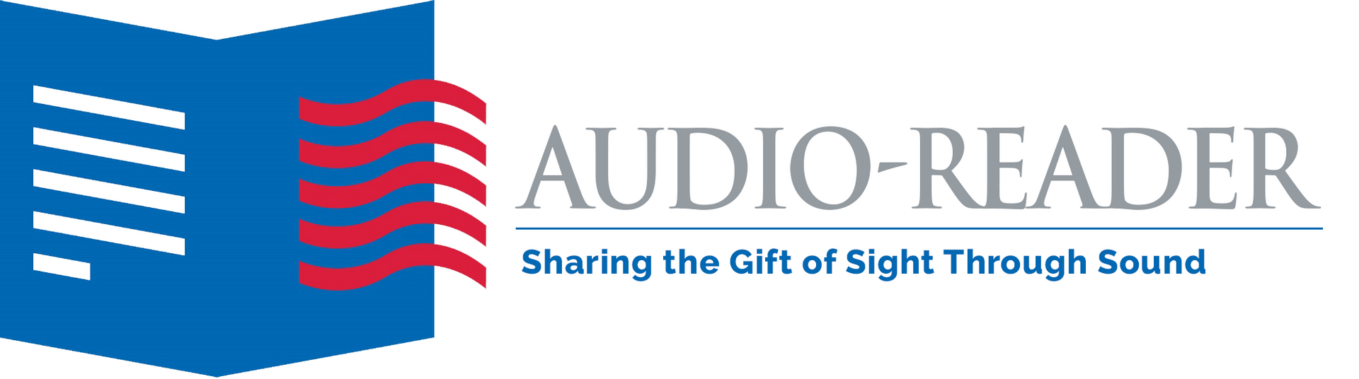 A logo for audio reader sharing the gift of sight through sound