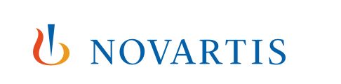 A blue and orange logo for novartis on a white background
