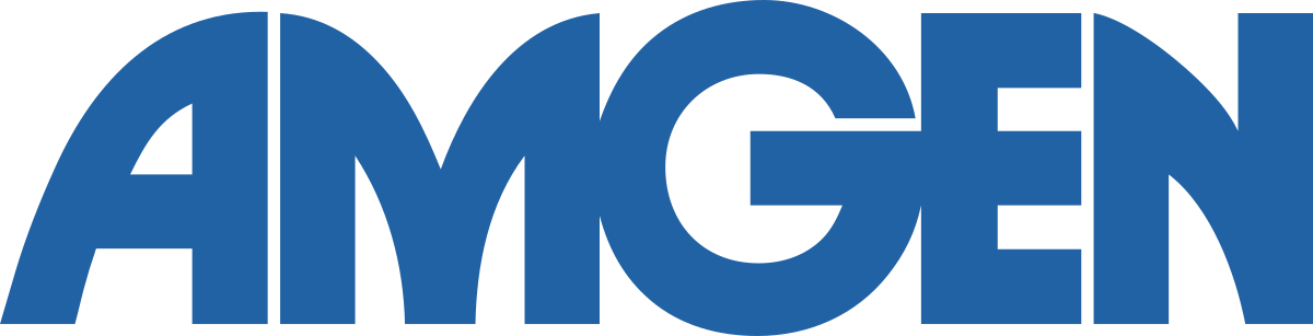 Amgen logo in blue letters.
