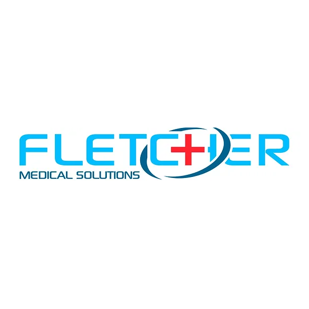 The logo for fletcher medical solutions is blue and red.
