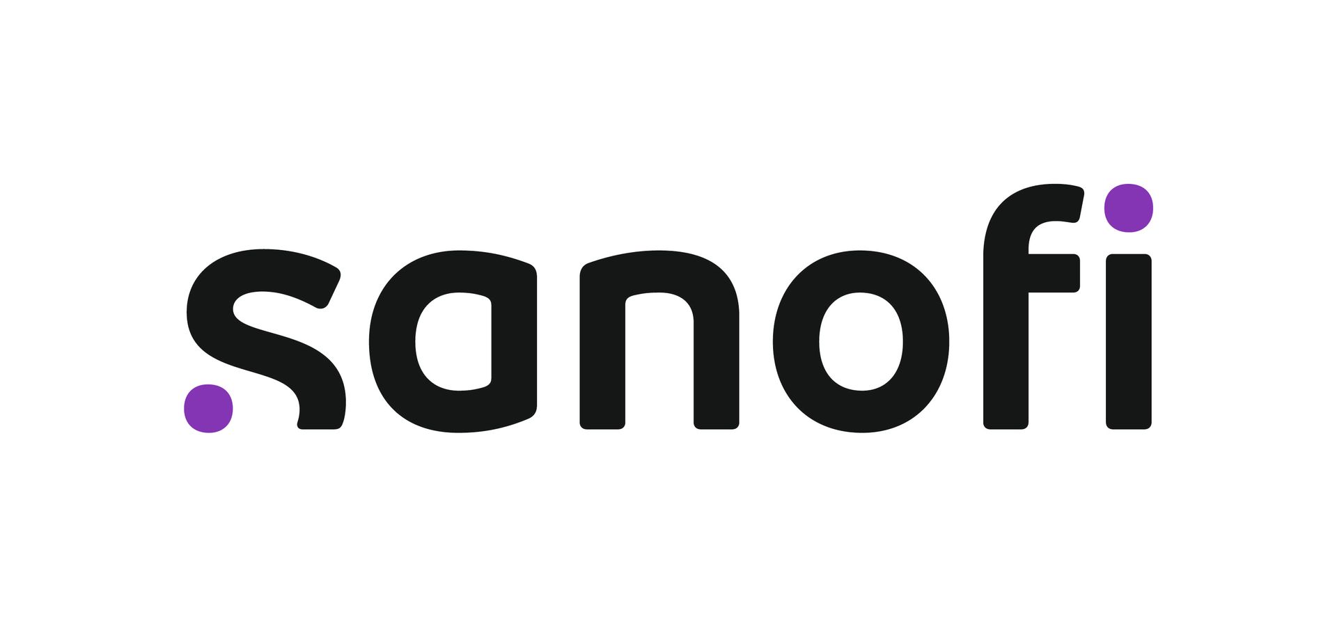 A black and purple logo for sanofi on a white background.