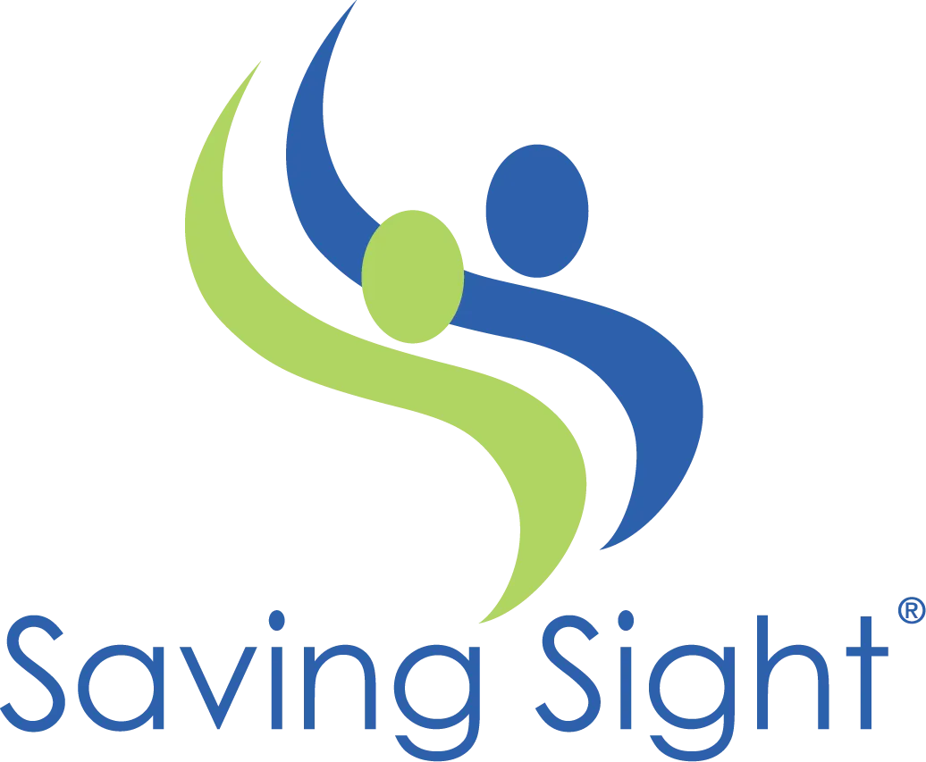 A blue and green logo for saving sight
