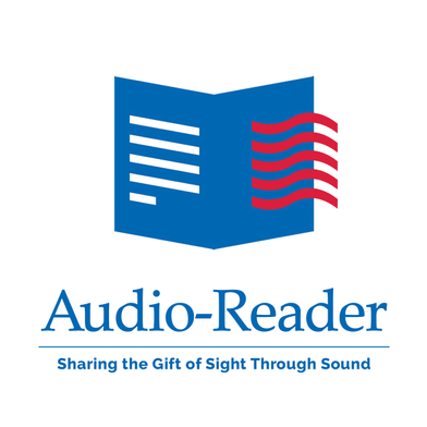 A logo for audio-reader sharing the gift of sight through sound
