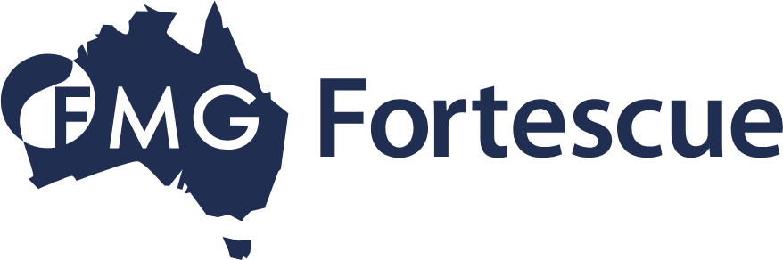 The logo for fmg fortescue has a map of australia on it.