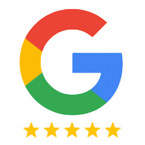 Google logo with five gold stars, indicating a five-star rating.