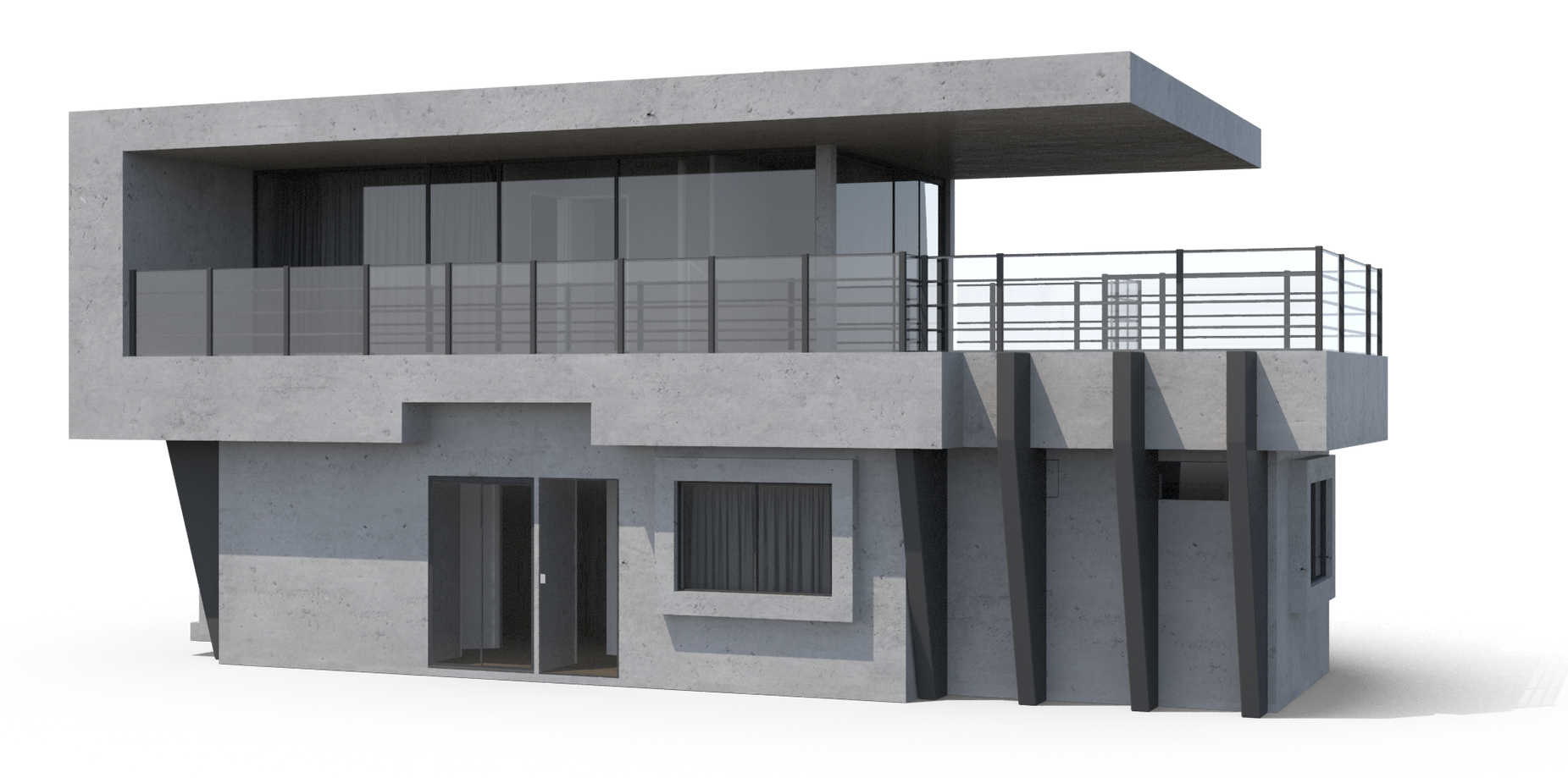 A 3d model of a modern apartment building with lots of windows and balconies.