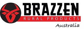 Logo for Brazzen Rural Products Australia featuring a stylized red bull head icon next to black text on a red background.